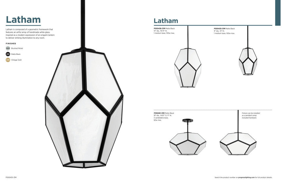 Latham Collection 18" 3-Light Convertible Semi-Flush Mount Light, Brushed Nickel