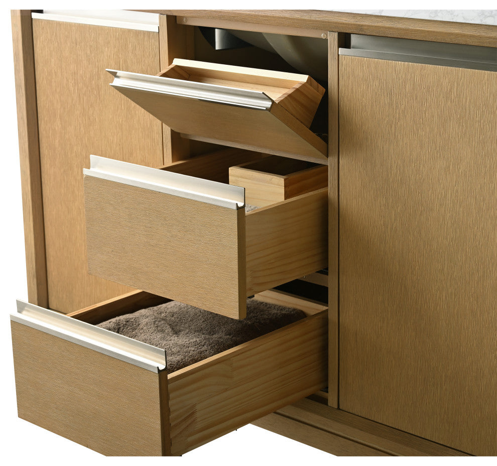 Vanity Art Bathroom Vanity With Sink, Natural Oak, 72" Double