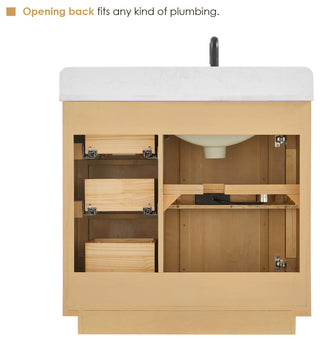 Clayton Bathroom Vanity, Washed Light Brown, 36", No Mirror