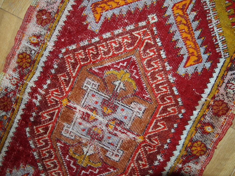 Handmade antique collectible Turkish Yastik rug 1.4' x 2.8' ( 44cm x 86cm ) 1920