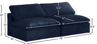 Cozy Velvet Upholstered Comfort Modular Armless Sofa, Navy