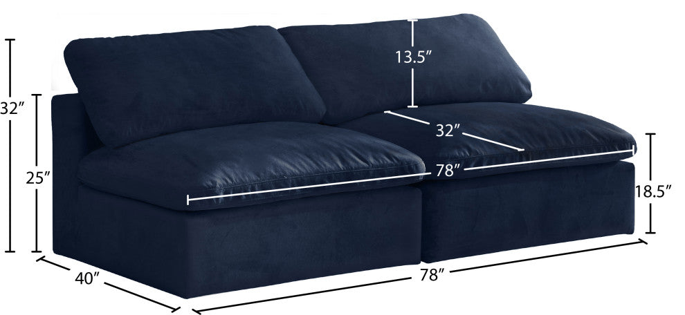 Cozy Velvet Upholstered Comfort Modular Armless Sofa, Navy