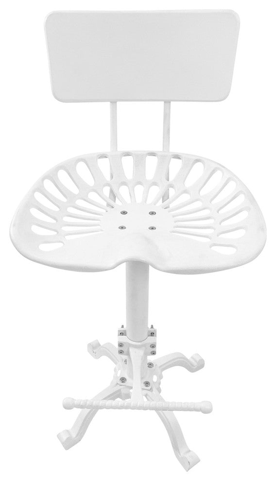 August Tractor Seat Stool With Back, White