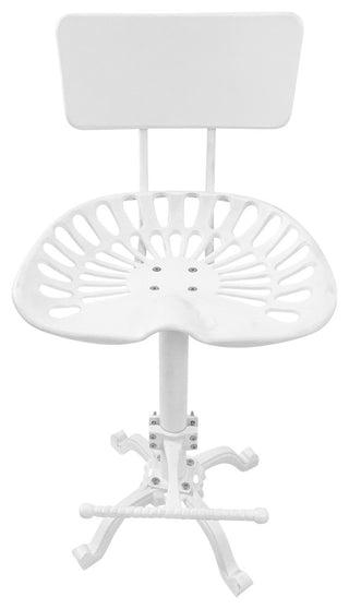 August Tractor Seat Stool With Back, White