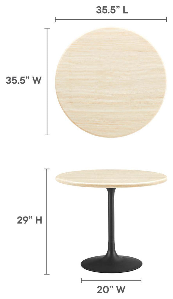 Lippa 36" Round Artificial Travertine Dining Table, Black Travertine