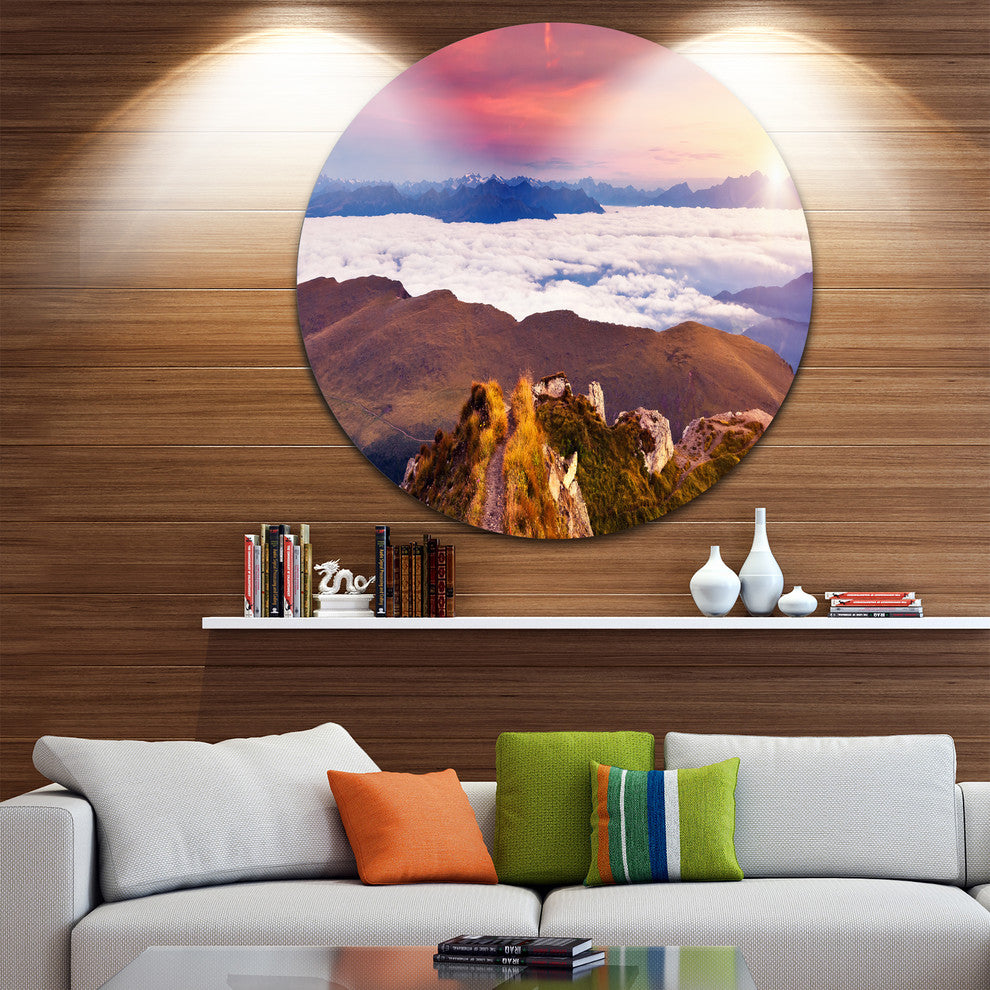Foggy Val Gardena Valley Panorama, Seashore Round Wall Art, 11"