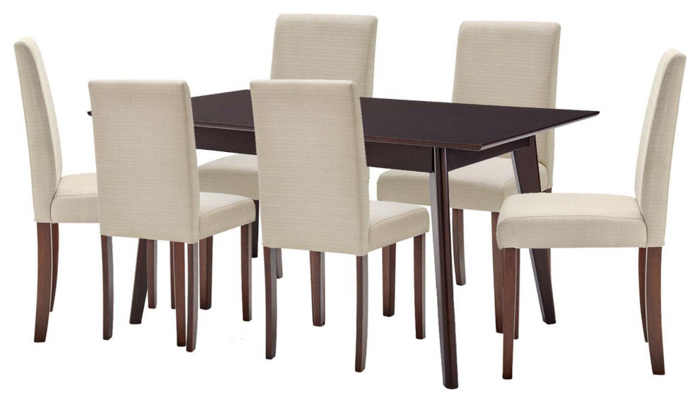 Side Dining Chair and Table Set, Fabric, Drak Brown Beige, Modern, Cafe Bistro