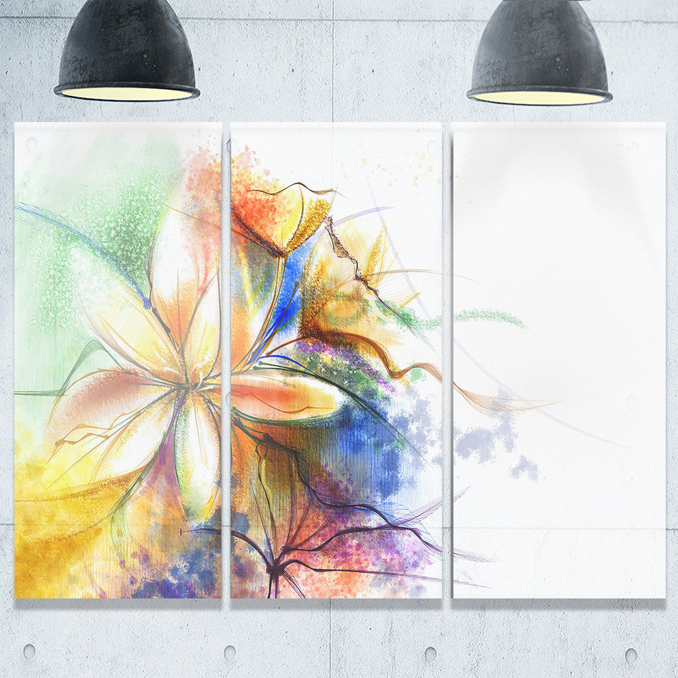 "Abstract Multi-color Flower Fusion" Metal Wall Art, 3 Panels, 36"x28"