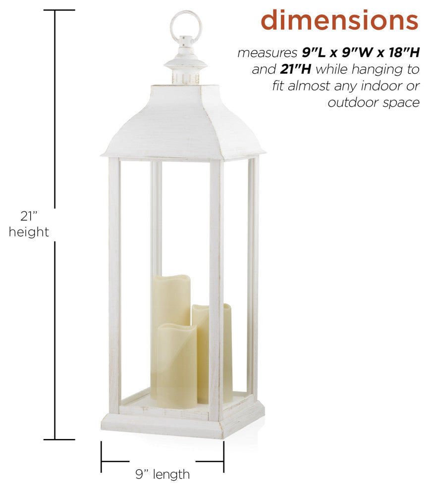 White Candlelit Lantern with Warm White LED Lights