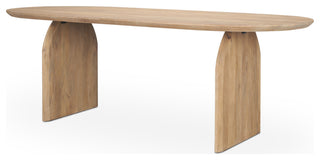 Isla Oval Dining Table with Light Brown Wood Top and Arched Legs