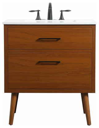 Home Living 22" Midcentury Modern Teak-Light Bathroom Vanity