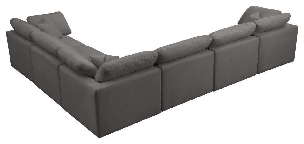 Plush Velvet / Down Standard Comfort L-Shaped Modular Sectional, Gray, 6-Piece: 3 Armless Chair, 3 Corner Chair