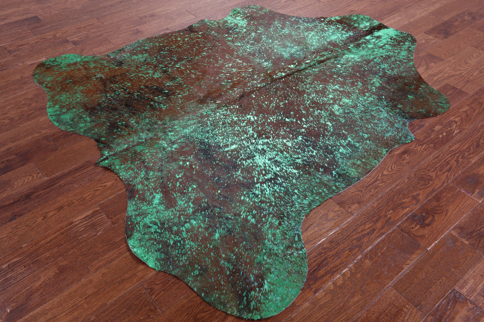 Green Metallic Cowhide Rug 6' 6" X 6' 2" C2158
