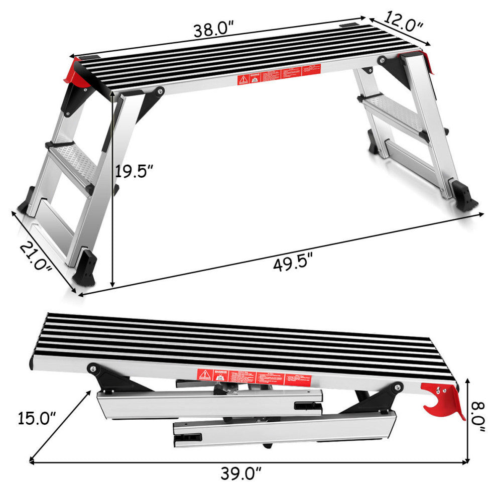 Costway Aluminum Step Stool Work Platform Folding Bench Ladder 330lbs Capacity