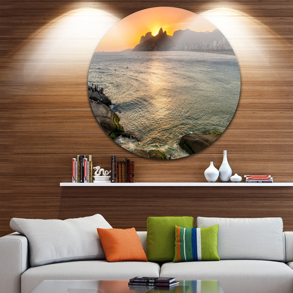 Ipanema In Rio De Janeiro Sunset, Seascape Round Wall Art, 23"