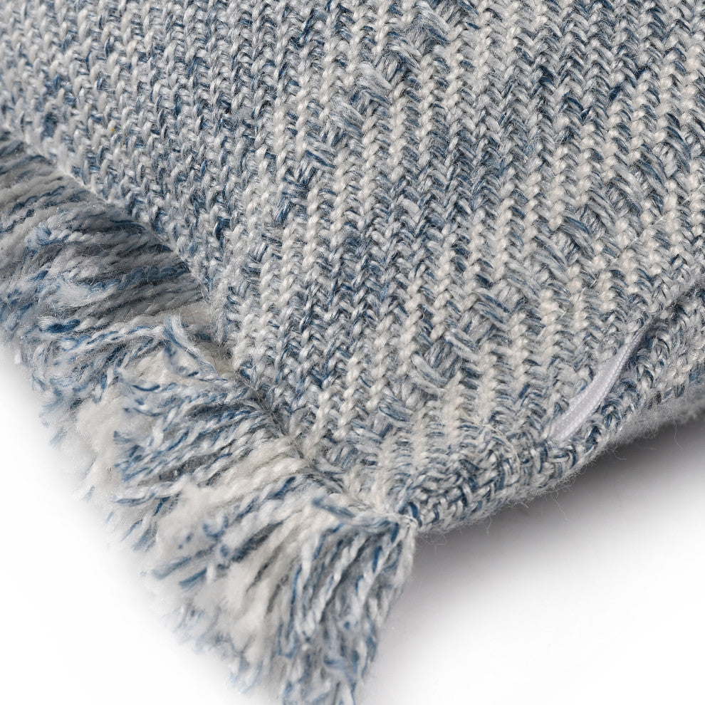 Denver Hand-Woven Denim Blue/Ivory Striped Throw Pillow