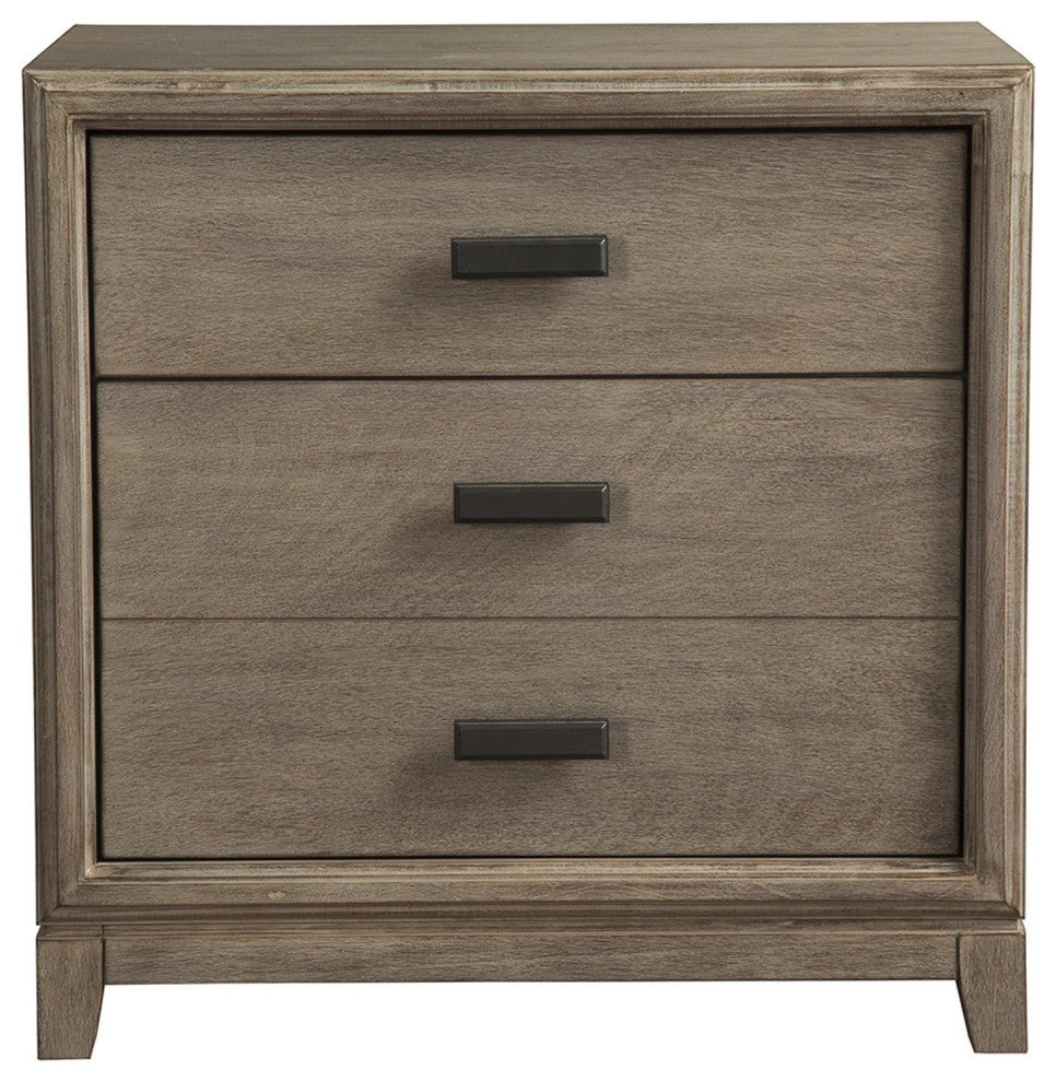 Antique Grey Finish Wood 3 Drawer Nightstand