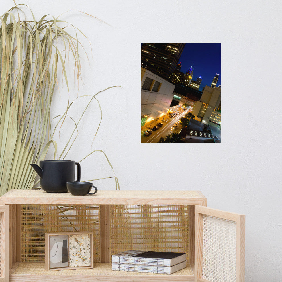 Light Trails in Philly Night Urban Landscape Photo Unframed Wall Art Print, 16" X 20"