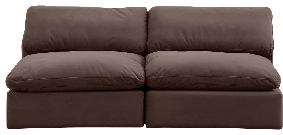 Comfy Upholstered Modular Sofa, Brown, 2-Piece: 2 Armless Chair, Velvet