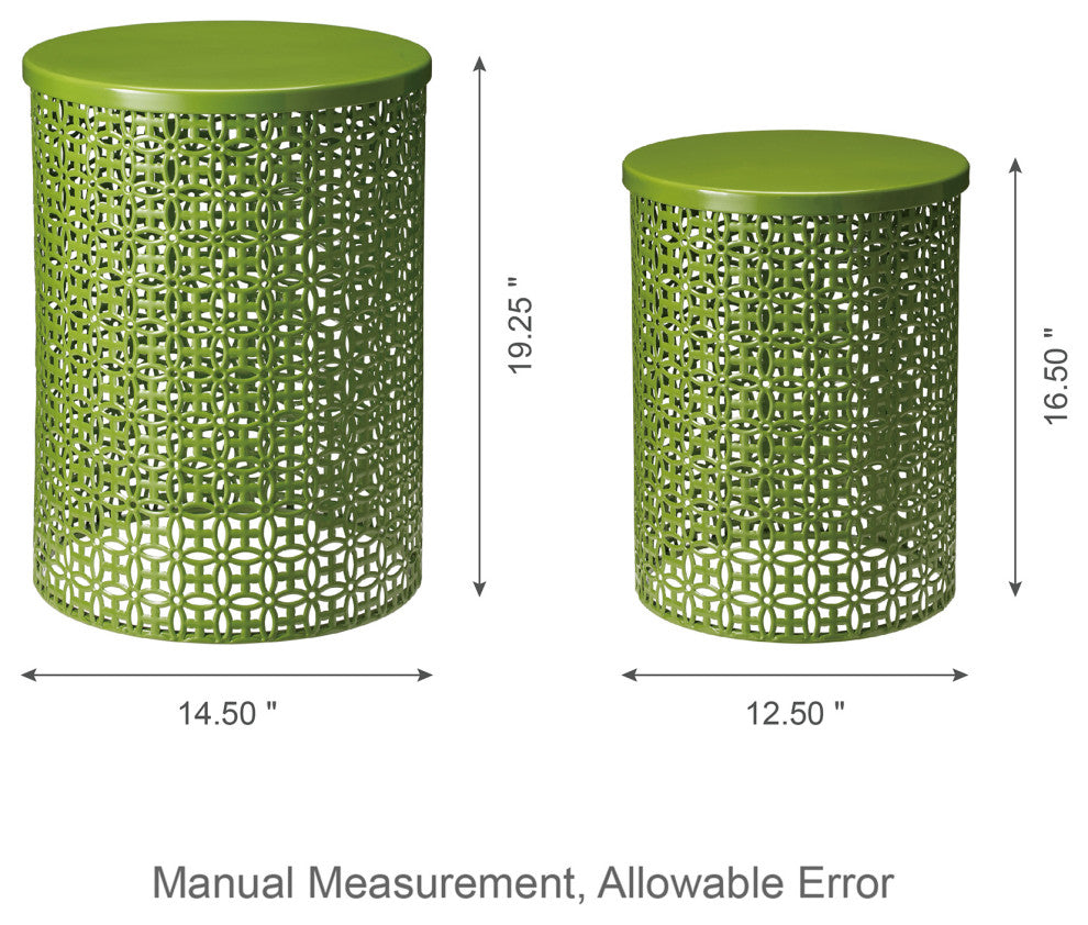 Metal Garden Stool or Plant Stand or Accent Table, Set of 2, Green