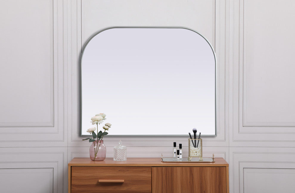 Metal Frame Arch Mirror 42X34 Inch, Silver
