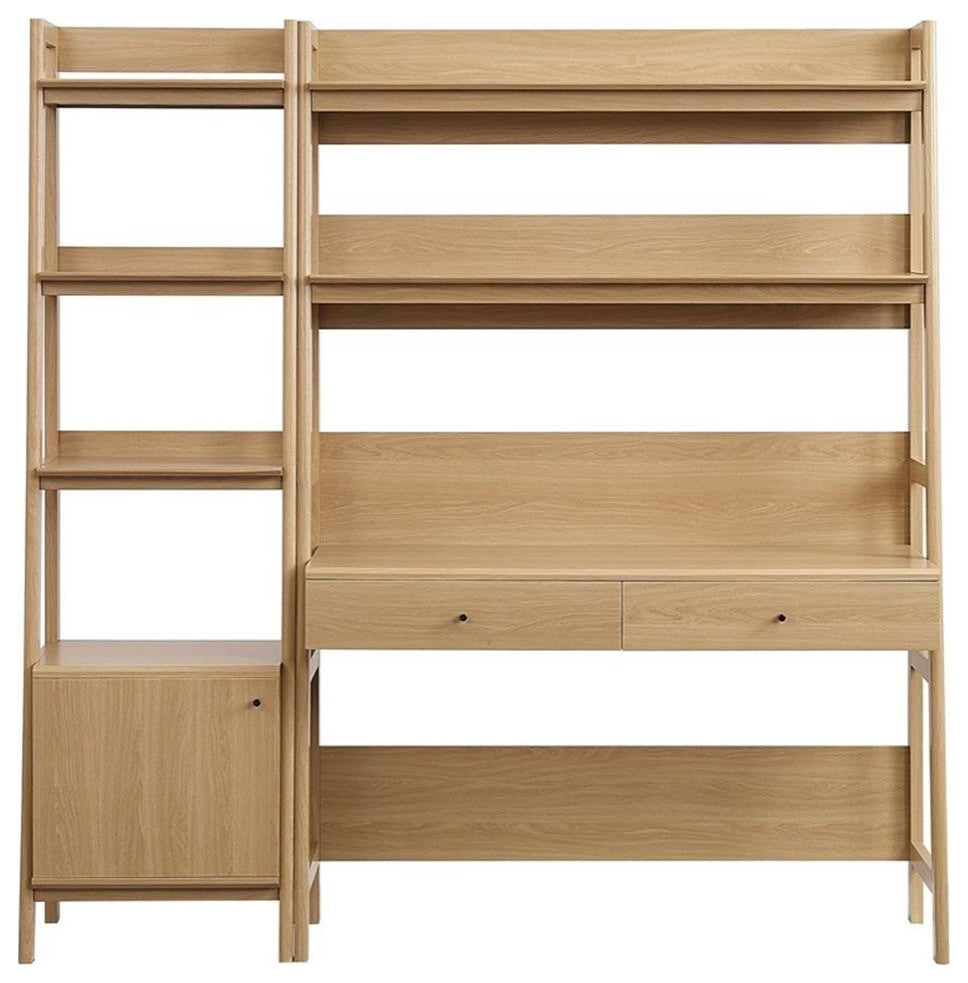 Modway Bixby 2-Piece Modern Style Wood Office Desk and Bookshelf - Oak