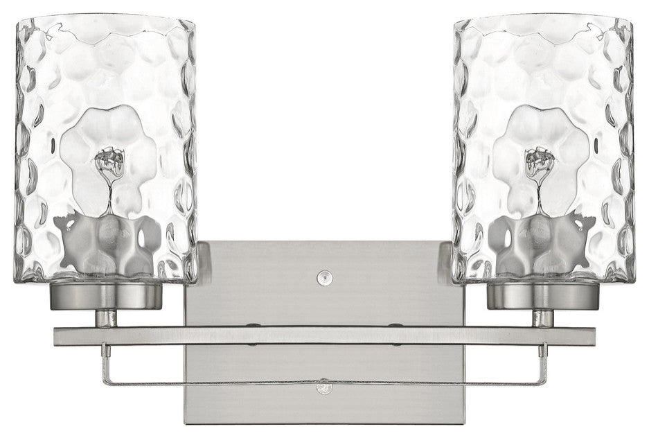 Silver Metal and Pebbled Glass Two Light Wall Sconce