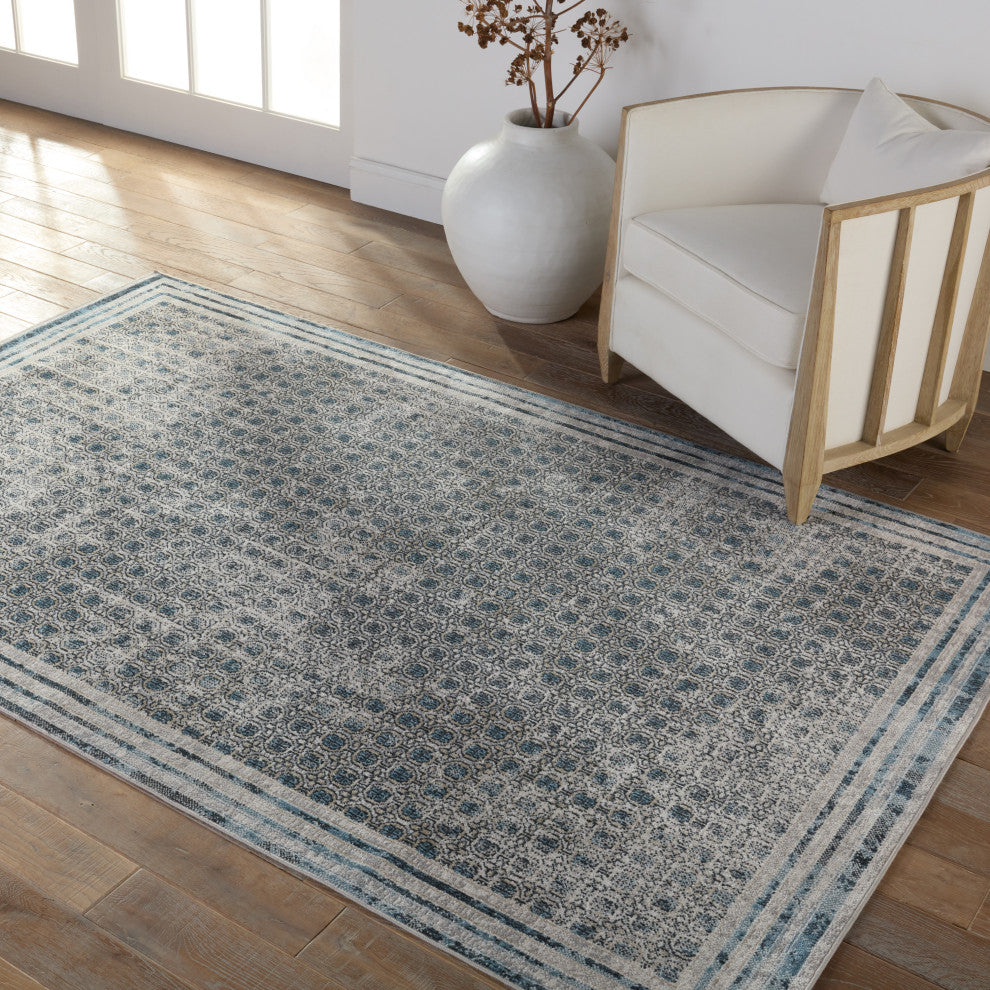 Machine Washable Vibe by Jaipur Living Allora Trellis Light Gray/ Blue Area Rug