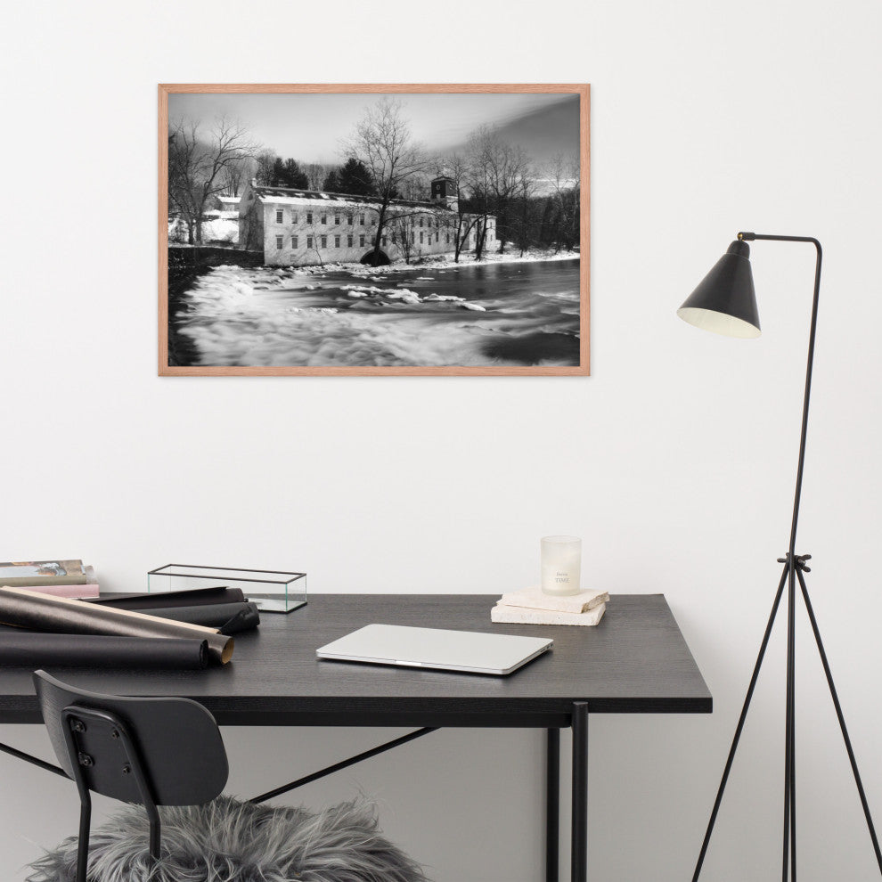 Winter at Powder Mill Rural Landscape Framed Photo Paper Wall Art Prints, Red Oak, 24" X 36"