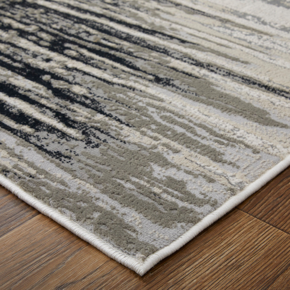 Orin Modern Diamond, Black/Silver/Taupe, 5'x8' Area Rug