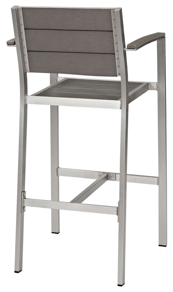 Shore 3 Piece Outdoor Patio Aluminum Outdoor Pub Set, Silver Gray