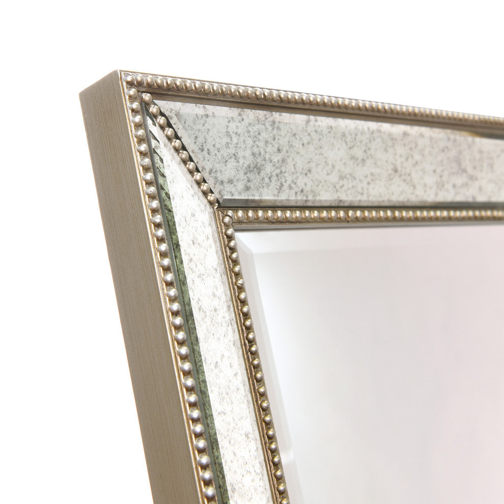Champagne Bead Beveled Rectangle Cheval, Floor Mirror,1"-Beveled Center 18"x64"
