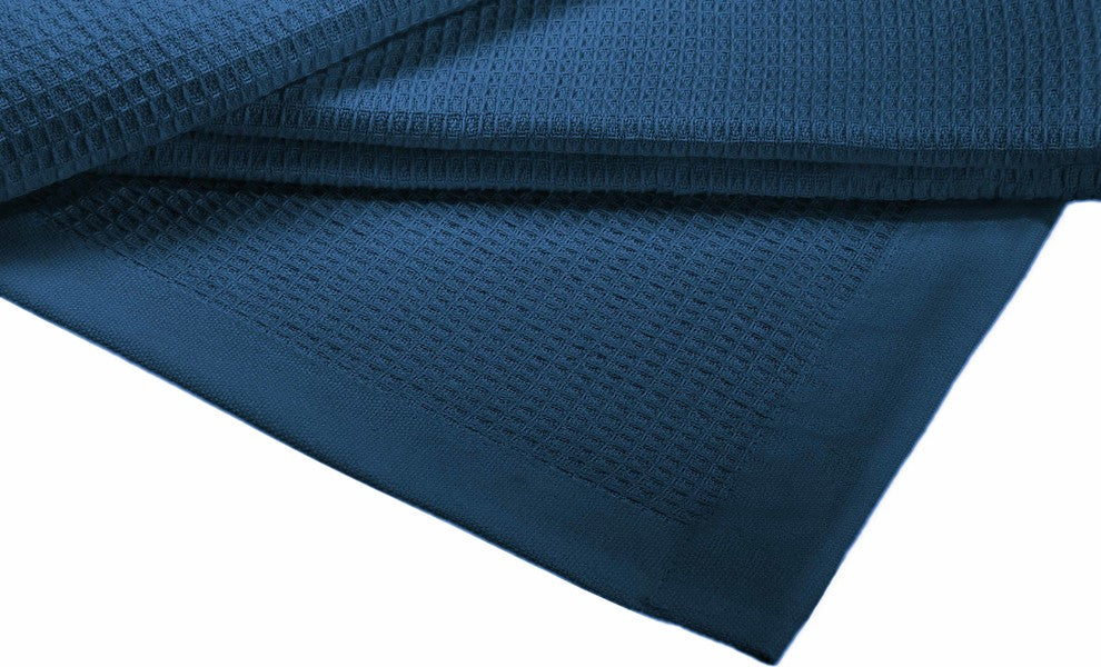 Crover Collection All Season Thermal Waffle Cotton Blanket, Deep Blue, Queen