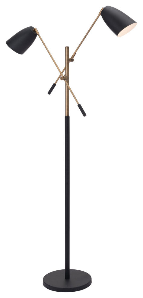 Floor Lamp Light, Steel Metal, Black, Brass, Kitchen Lounge Cafe Bistro Lobby