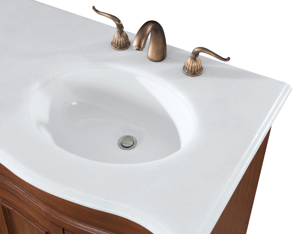 48" Single Bathroom Vanity, Teak Color With ivory white engineered marble, 60