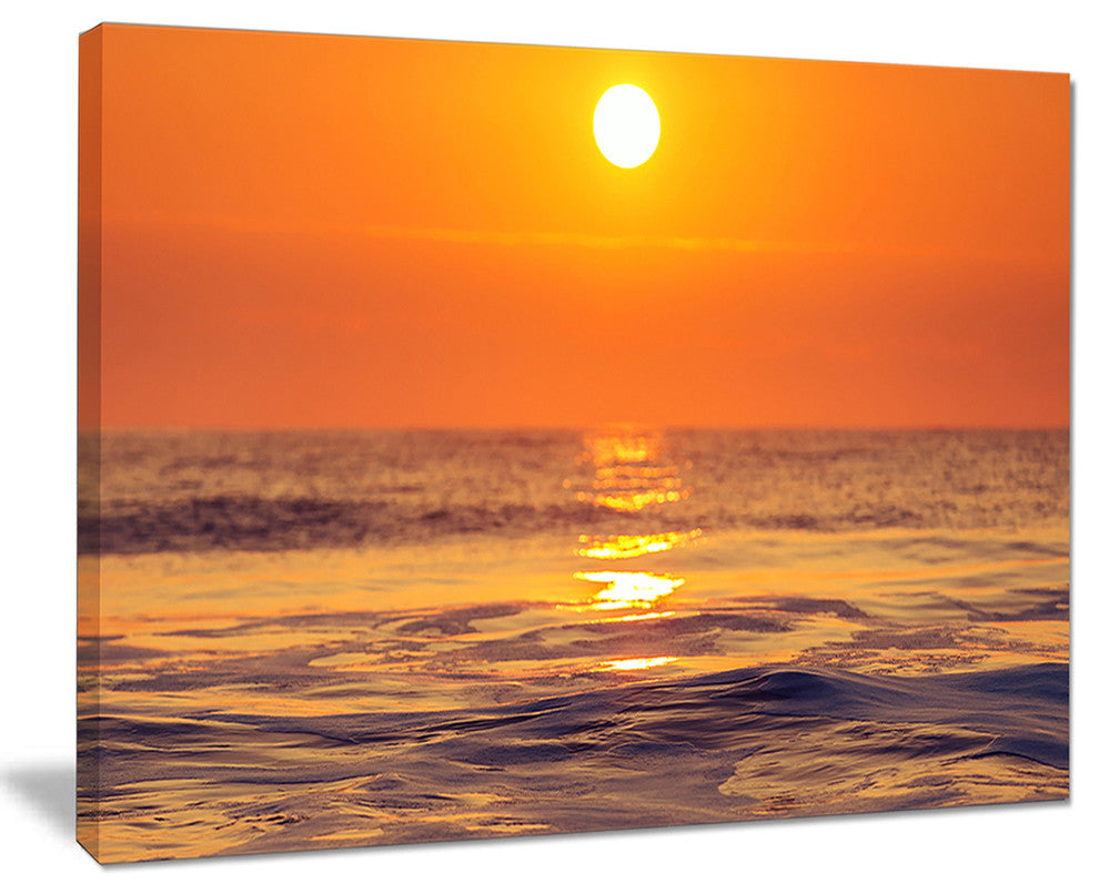 "Orange Sunrise And Glittering Waters" Seashore Canvas Wall Art, 40"x30"
