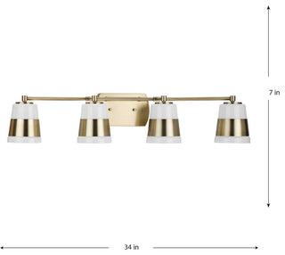 Haven Collection Four-Light Vintage Brass Opal Glass Luxe Industrial Bath Light