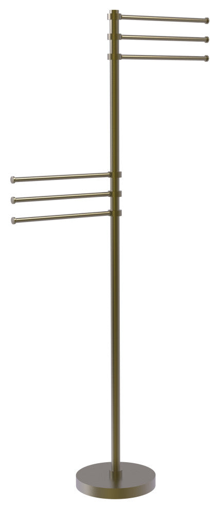 Towel Stand with 6 Pivoting 12" Arms, Antique Brass