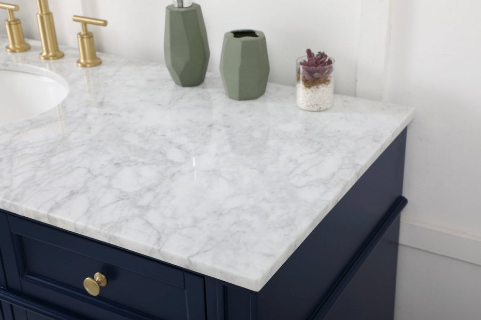 Home Living Vanity with Carrara White Marble Countertop, Blue, 60", Single Sink