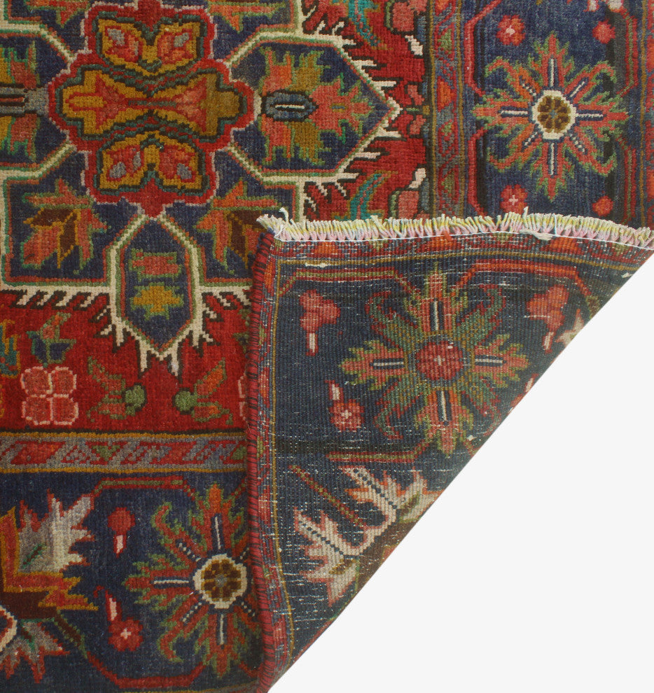 Fine Vintage Distressed Mckenna Red/Navy Runner, 4'5x10'4