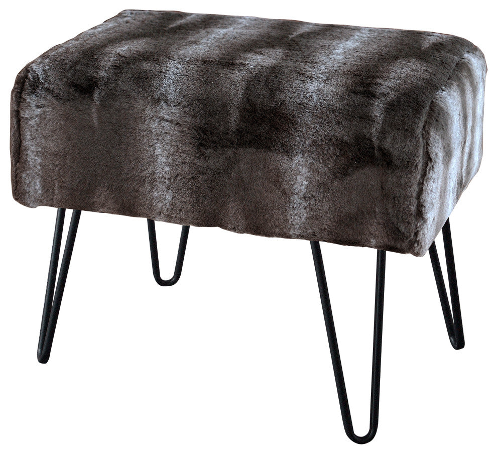 Tip Printing Light Faux Fur Ottoman, Arusha Grey