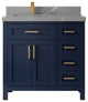 Cambridge 36 Left Offset Bath Vanity in Hale Navy Blue 2" Piatra Gray