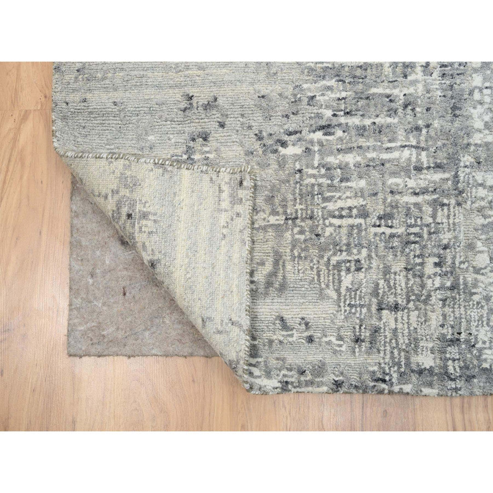 Light Gray Modern Design Wool Hand Knotted Gallery Size Runner Rug, 8'1"x16'0"
