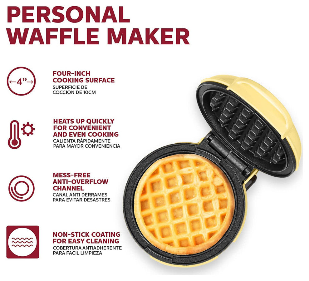 Personal Non-Stick Waffle Maker, Black - 4-inch Waffles in Minutes., Yellow
