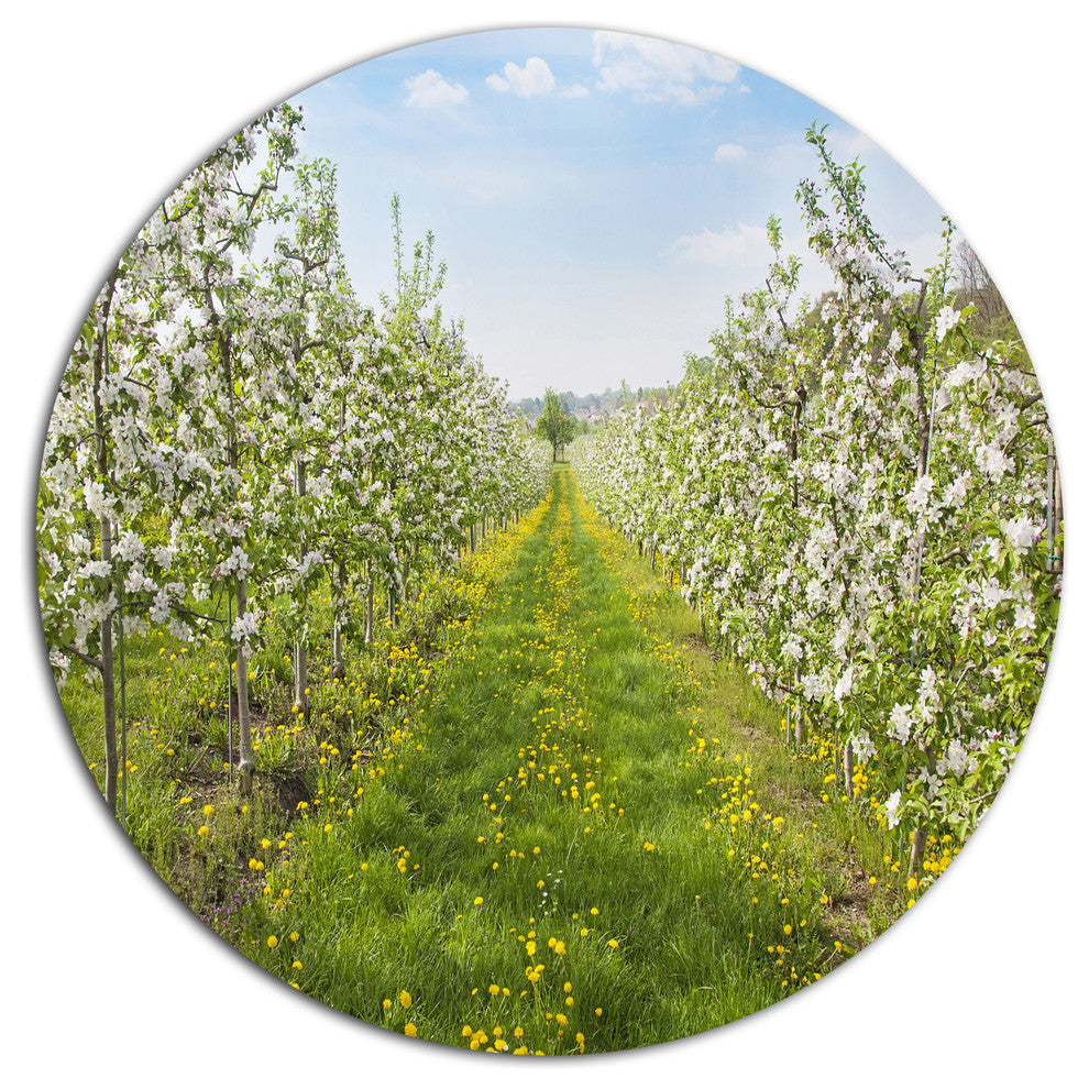 Bloomy Peach Forest Photography, Floral Large Disc Metal Wall Art, 23"