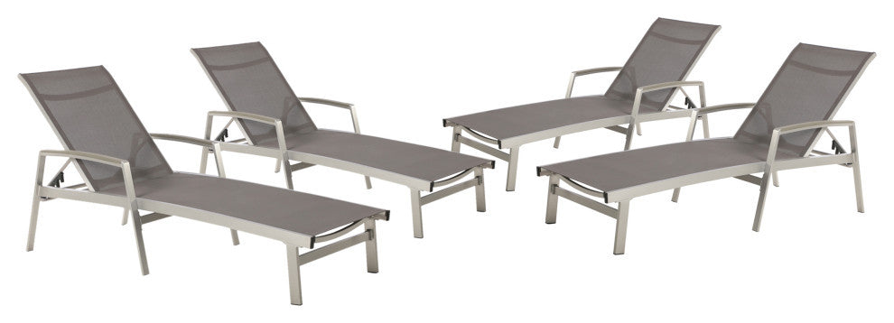 GDF Studio Joy Outdoor Mesh and Aluminum Chaise Lounge, Set of 4, Gray