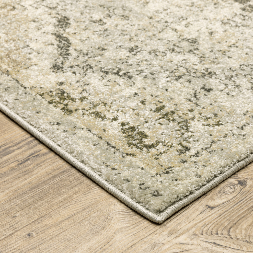 Fleming Distressed Floral Panel Ivory and Grey Area Rug, 6'7"x9'6"