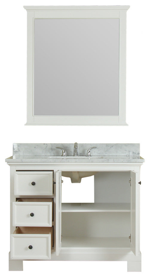 Richmond 42" Single Vanity in White, Carrera Marble Top and Mirror