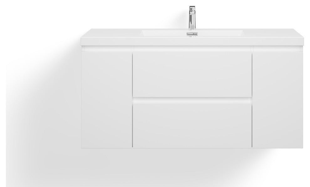 Beacon Bath Vanity, High Gloss White, 48", Single Sink, Wall Mount