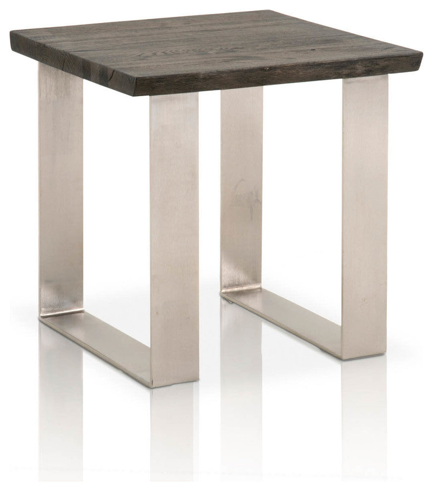 Square Shaped Oak Wood End Table Charcoal Oak Brown